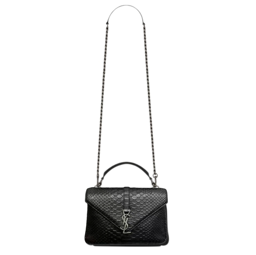 Like NEW! YSL Saint Laurent Calfskin Python Embossed Medium College Bag Black